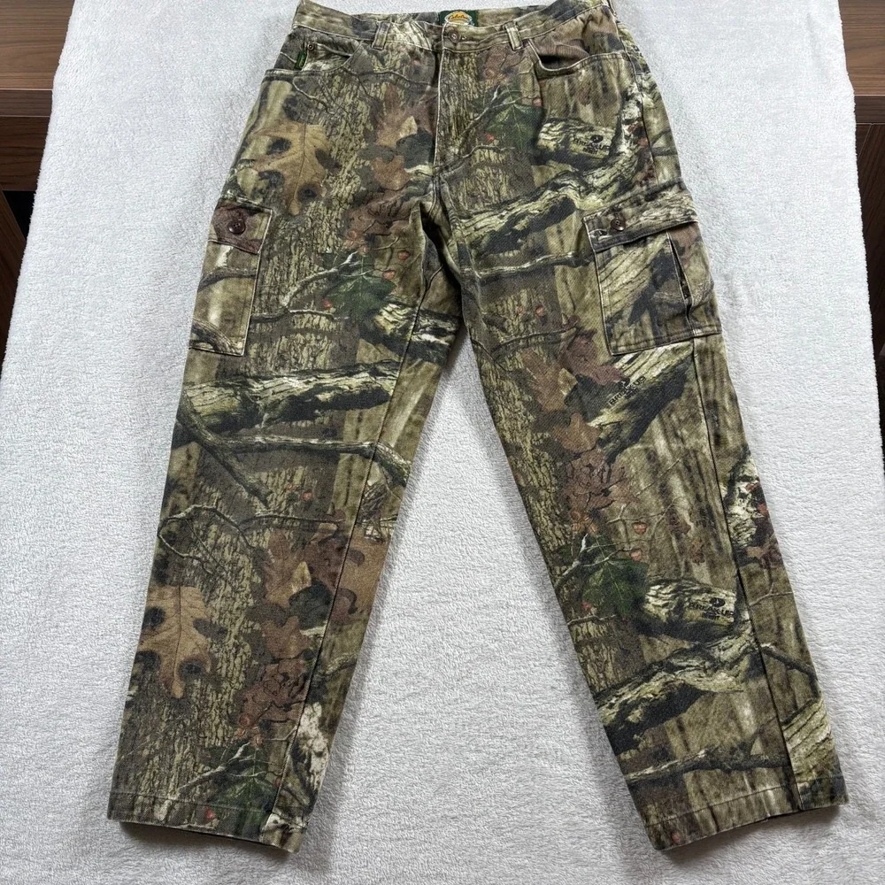Cabelas Mossy Oak Break Up Hunting Pants Mens 34 Reg Green‎ Camo Cargo Pockets